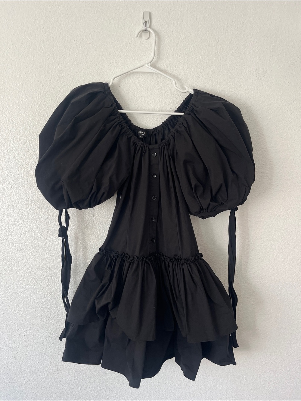 Beulah Black Button Down Puff Sleeve Mini Dress Size Small Style BC3405
